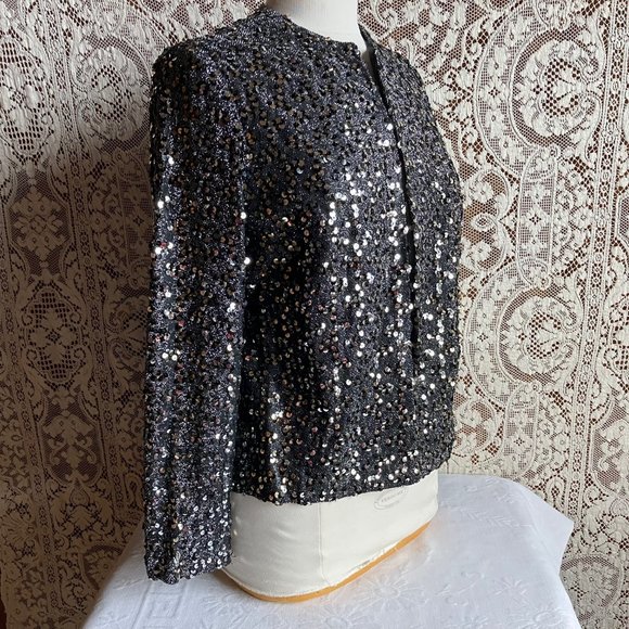 1980s Black & Gold Sequined Jacket 38 Bust - Picture 3 of 9